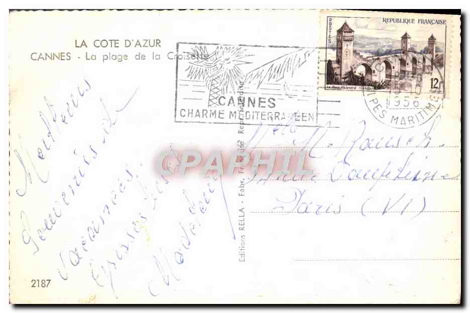CPM La Cote D'Azur Cannes La Plage de la Croisette — Verso