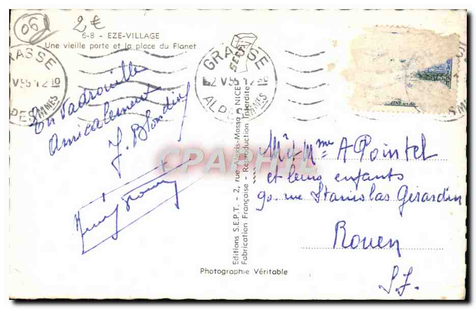 Eze-Village — Une vieille porte et la place du Planet — Éditions S.E.P.T. — Verso