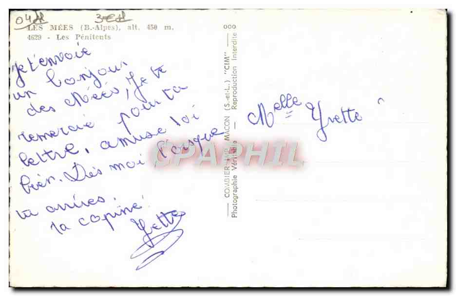 CPM Les Mees Les Penitents — Verso