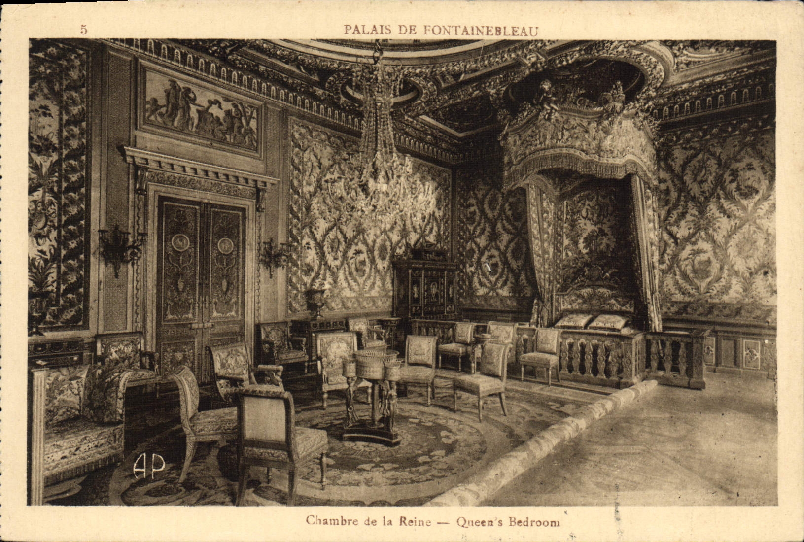Palacio de Fontainebleau — Habitación de la Reina — Editor E. Papéghin, París