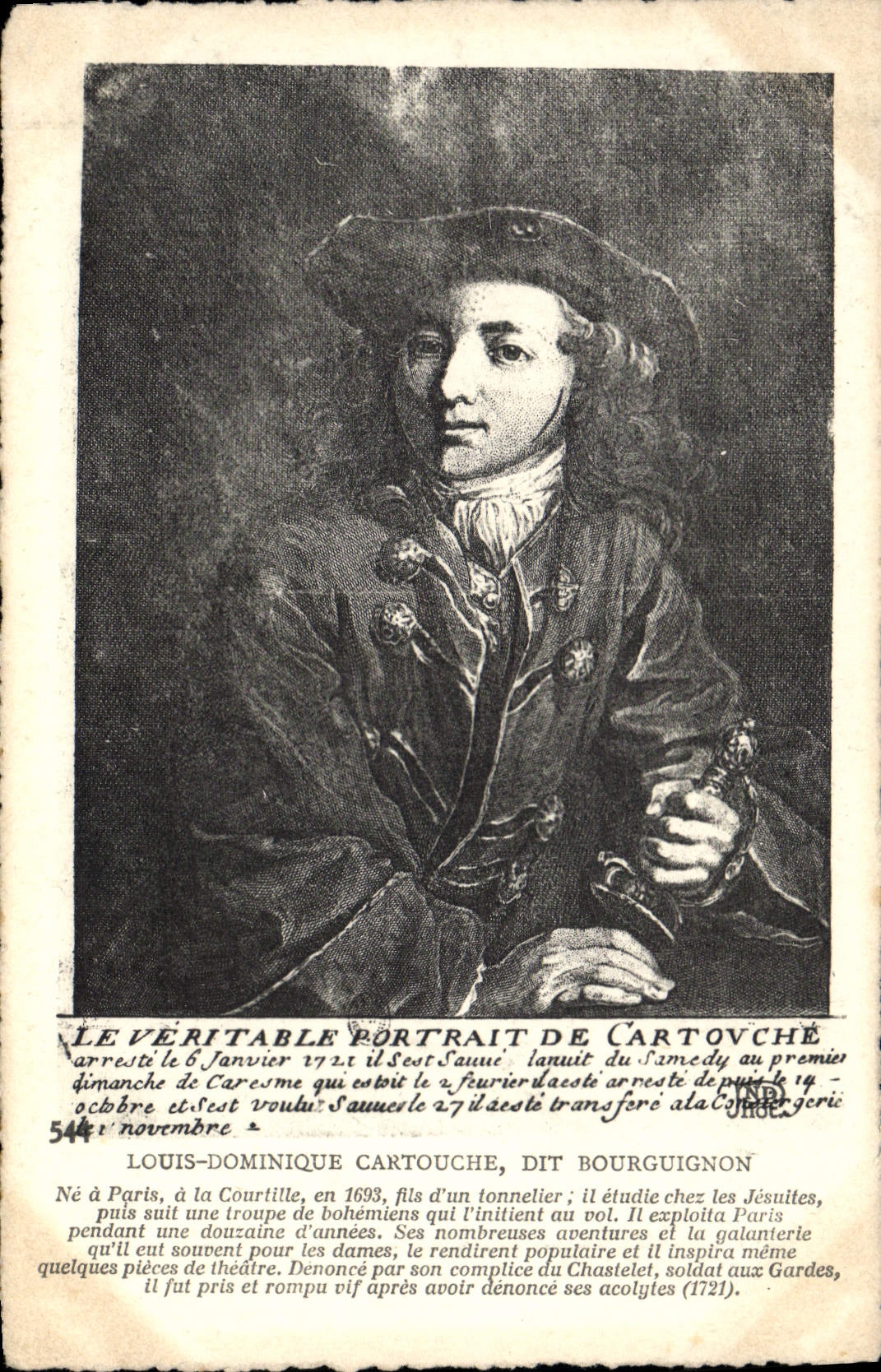 Louis-Dominique Cartouche, dit Bourguignon — Portrait gravé — Nerbuein Frères, n° 544