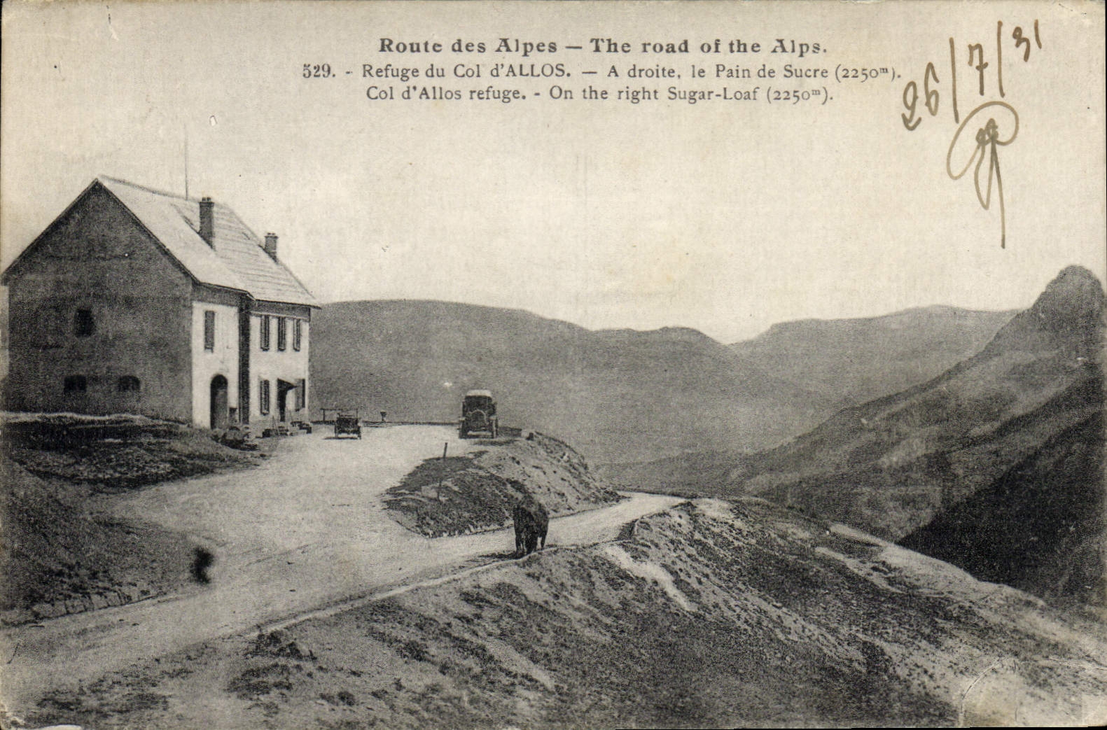 Route des Alpes — Col d'Allos refuge — Éditeur non identifié, n° 529