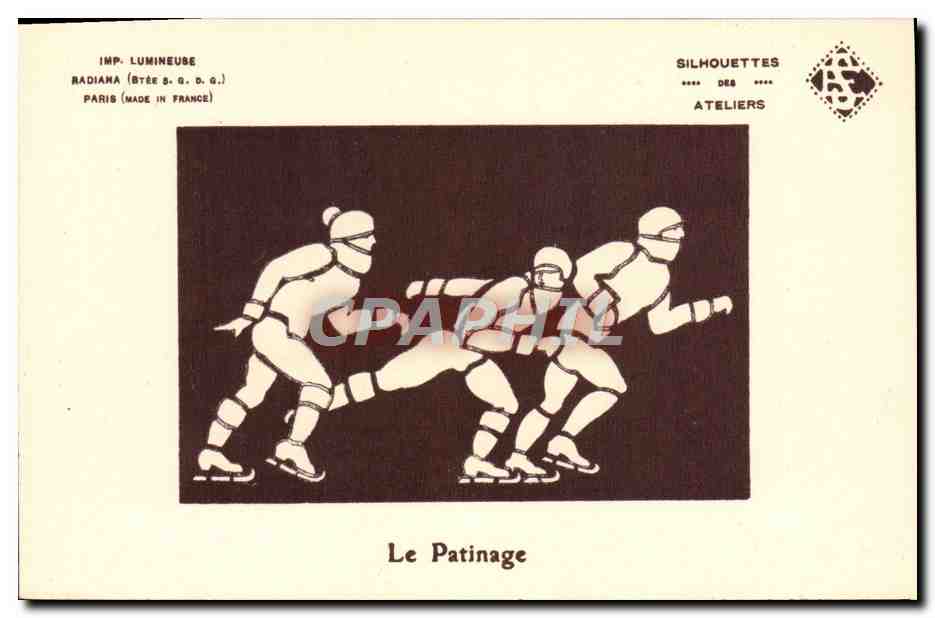 Le Patinage — Silhouettes des Ateliers Radiana — Imp. Lumineuse Radiana (Btée S. G. D. G.) Paris (Made in France)