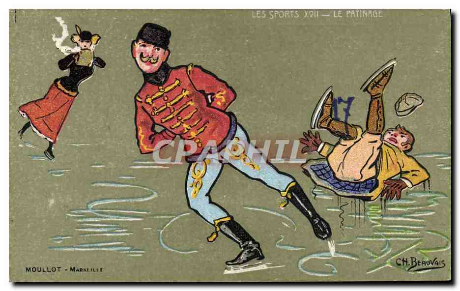 CPA Sports d'hiver Patinage Illustrateur Beauvais Au Magot Bordeaux Cours d'Alsace Lorraine Rue Ravez