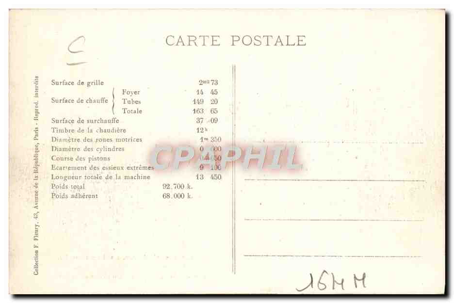 CPA Train Locomotive Machine Tender 5314 a surchauffeur Schmidt  — Verso
