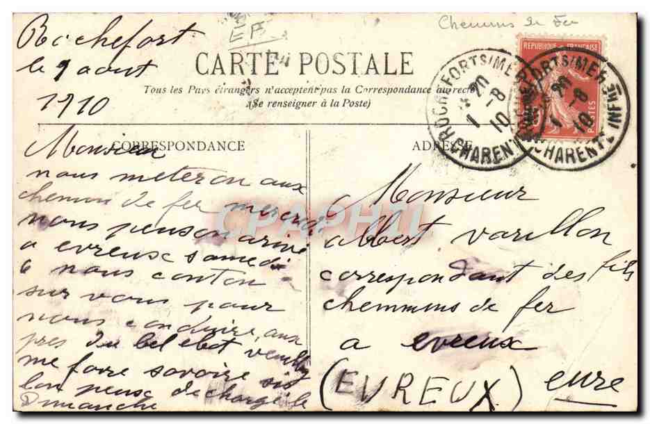 CPA Train Locomotive Theatre Grenier Train special TOP — Verso