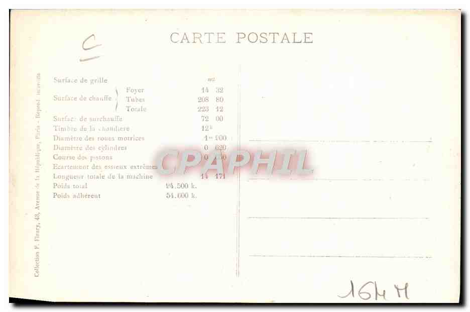 CPA Train Locomotive Machine 3612 Locomotive a 6 roues accouplees — Verso