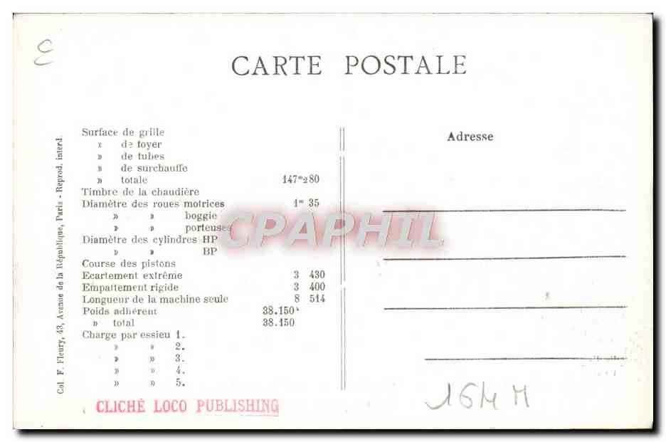 CPA Train Locomotive Machine 794 a 3 essieux couples — Verso