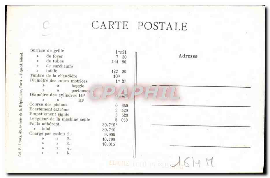 CPA Train Locomotive Machine 693 a 3 essieux couples — Verso