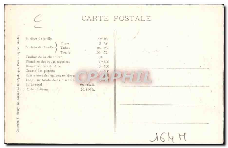 CPA Train Locomotive Machine 1361 a 2 essieux accouples — Rückseite