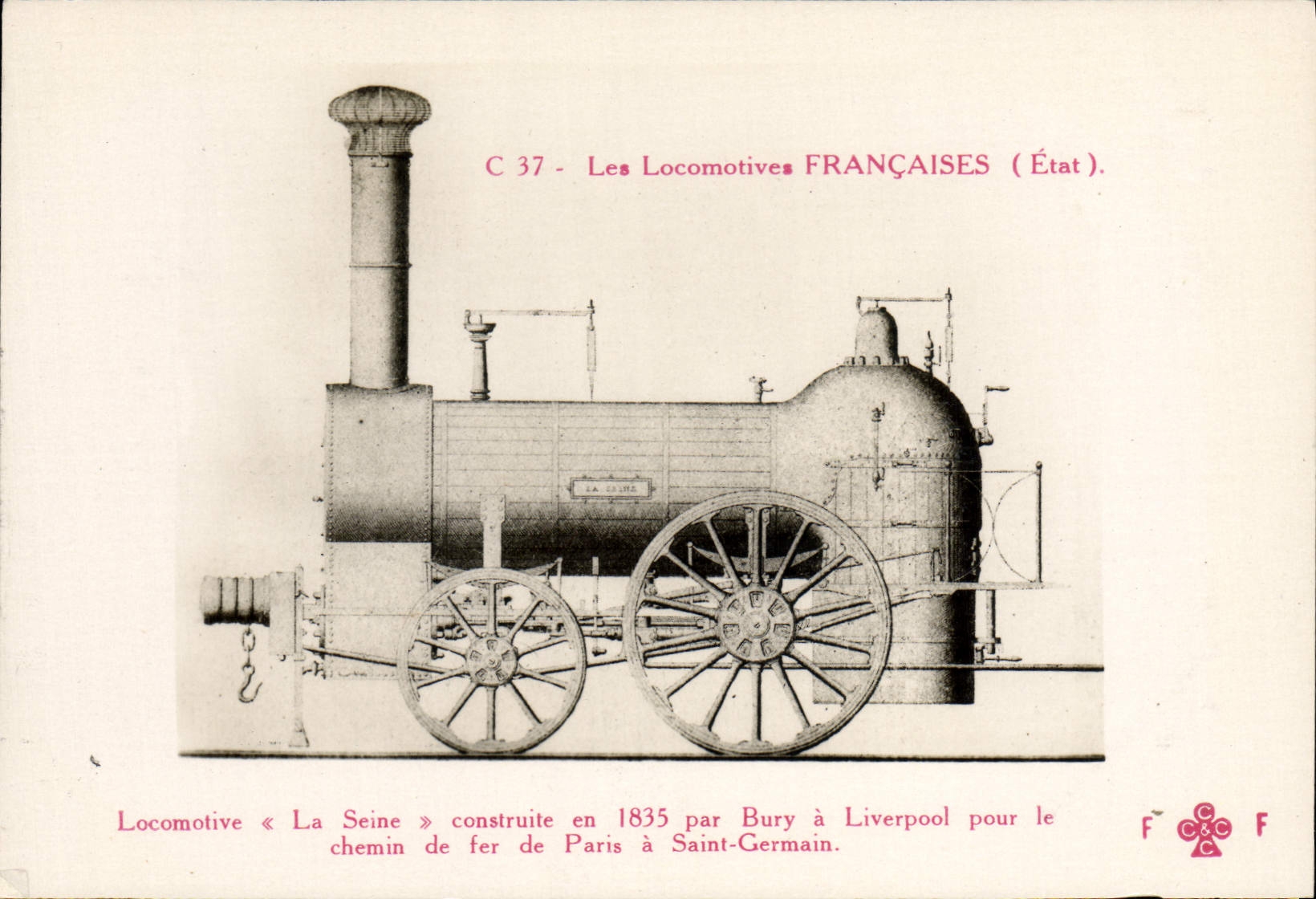 CPA Train Locomotive La Seine construite en 1835 par Bury a Liverpool Chemin de fer de Paris a Saint-Germain