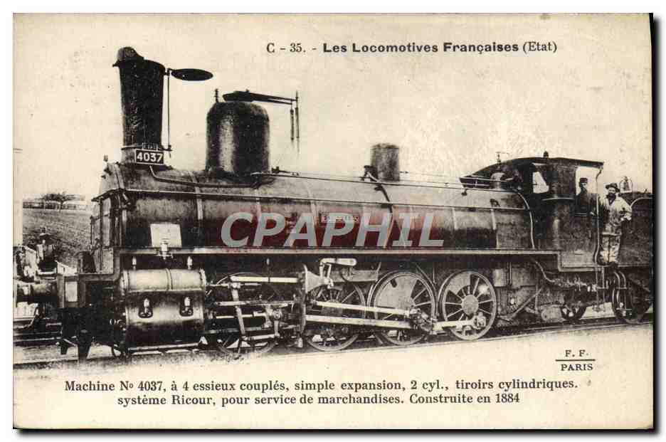 CPA Train Locomotive Machine 4037 a 4 essieux couples