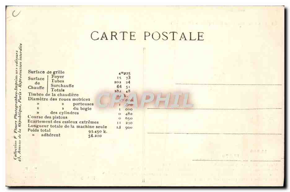 CPA Train Locomotive Machine 6101 a surchauffeur Schmidt — Verso
