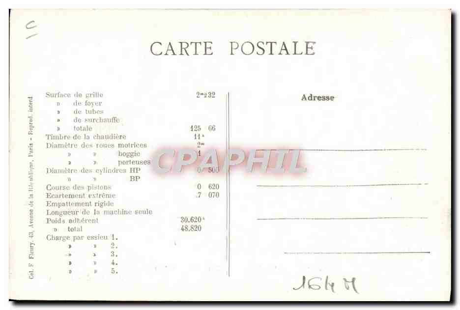 CPA Train Locomotive Machine B180 a 2 essieux  — Verso