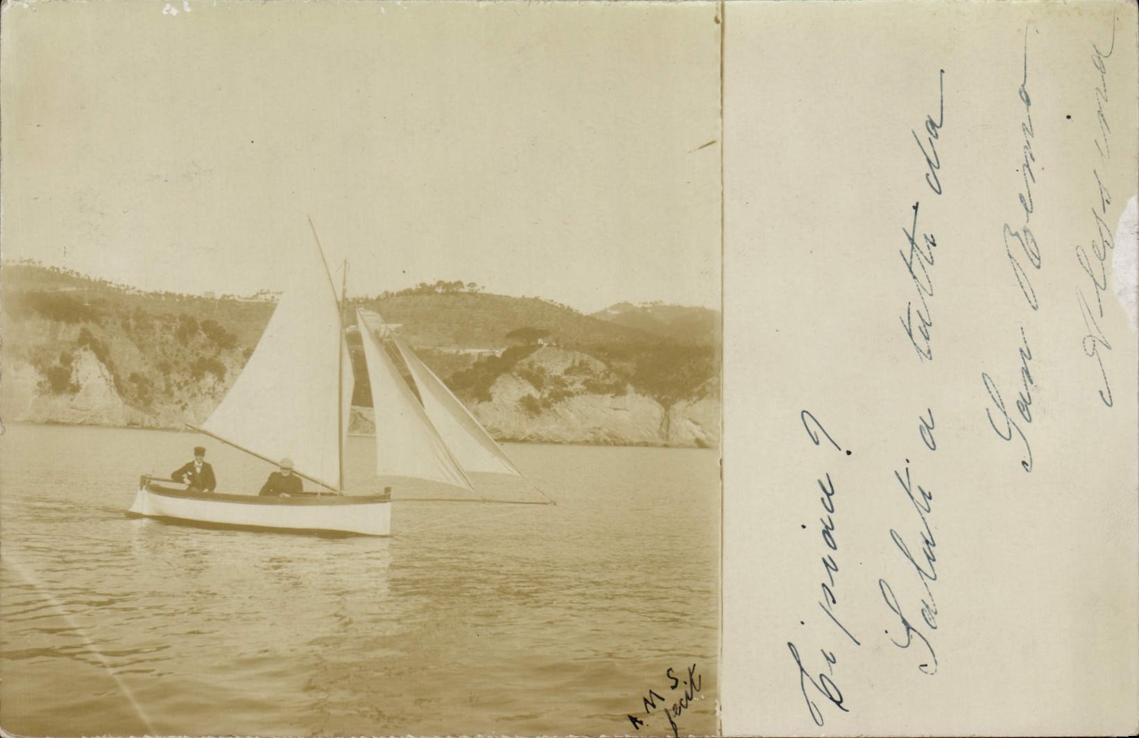 Voile sur la mer — paysage côtier — A.M.S. (éditeur)
