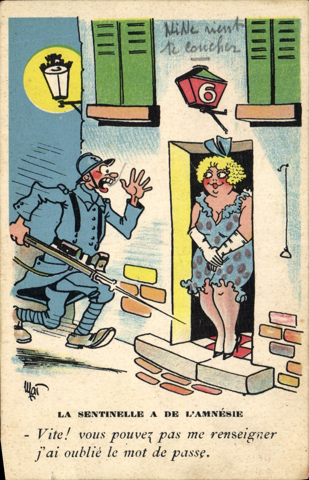 La sentinelle a de l'amnésie — caricature militaire — éditeur Noëer, n°77