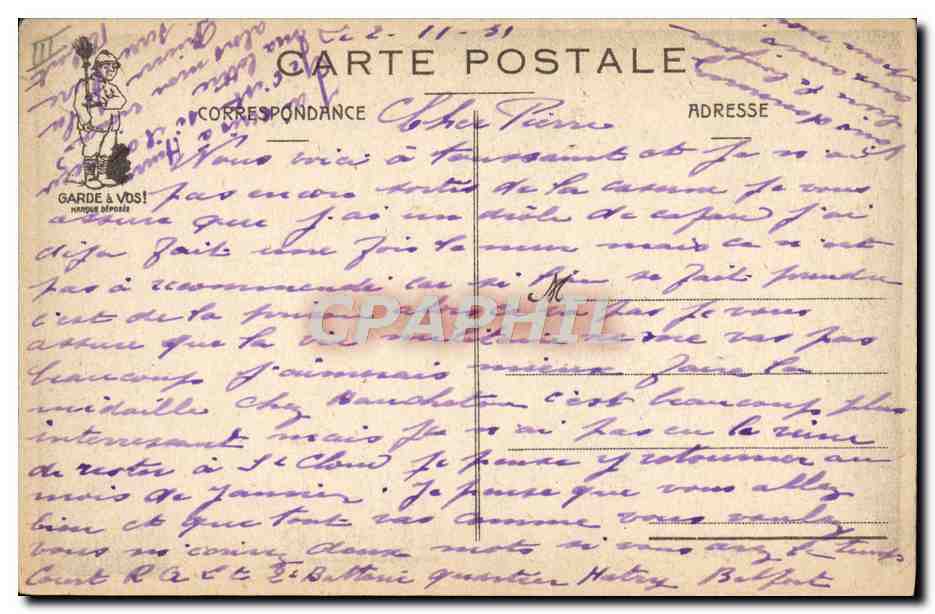 Le Mur — straatscene met personages en dialoog — uitgever : GARDE & VDS! (achterkant) — Achterkant