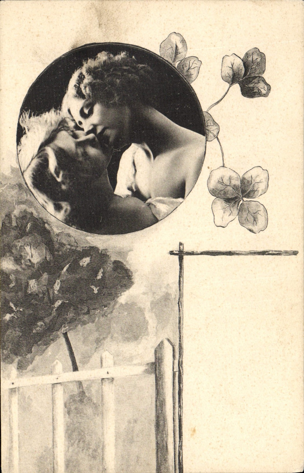 Amore — scena di bacio in un cornice circolare — editore WELTPOSTVEREIN, n° 402