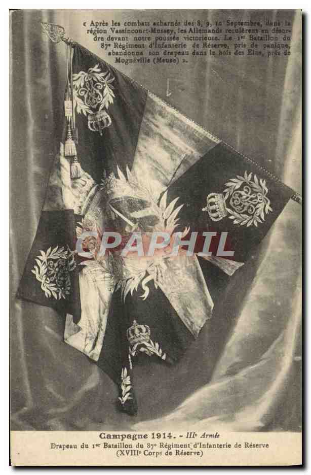 CPA Militaria Drapeau du 1er bataillon du 87eme regiment d'infanterie de reserve 
