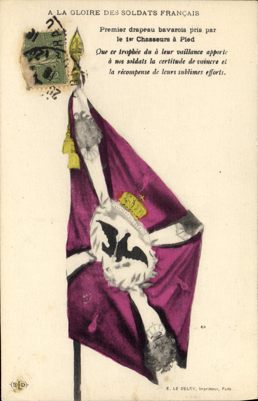 Drapeau bavarois — Premier trophée du 1er Chasseurs à Pied — E. LE DELEY, imprimeur, Paris