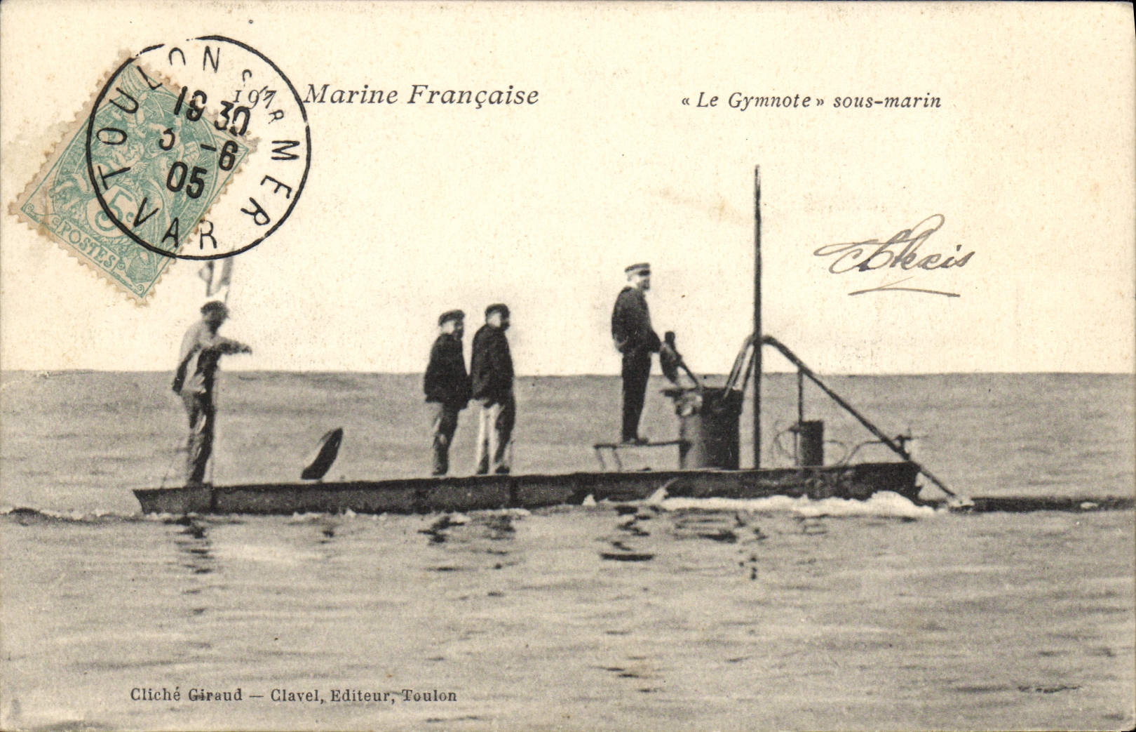 Het Gymnote — onderzeeboot — Cliché Giraud — Clavel, Uitgever, Toulon