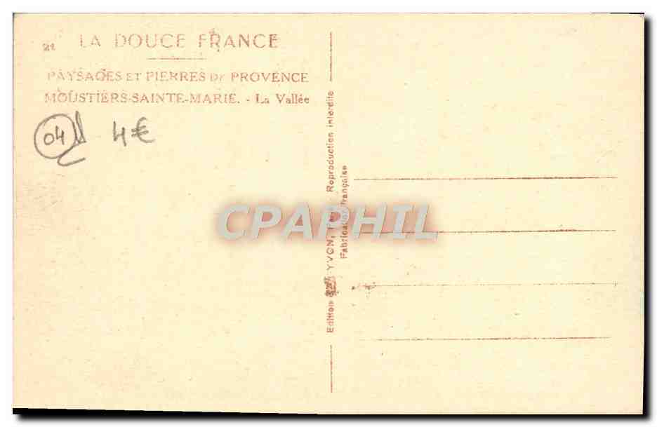 CPA Moustiers Sainte Marie La vallee — Verso