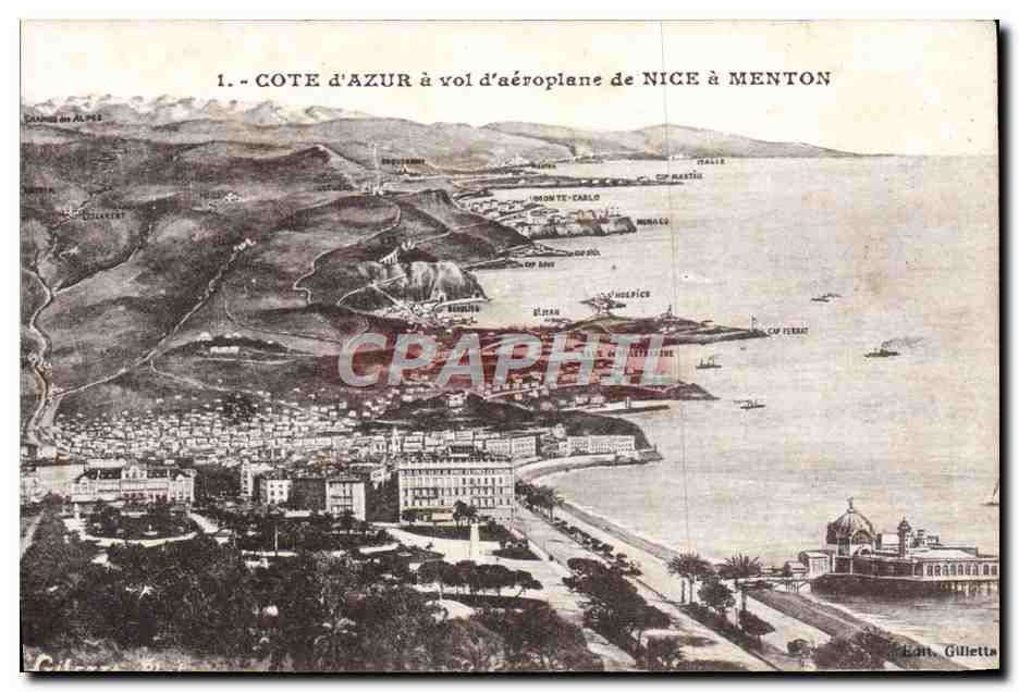 CPA Cote D'Azur A Vol D'Aeroplane De Nice A Menton