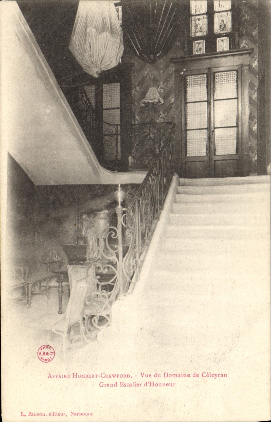 Grand Escalier d'Honneur — Domaine de Céleyran — Affaire Humbert-Crawford, éditeur Narbonne