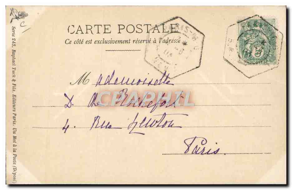 Caricature de Romain — La Fam — éditeur Raphaël Tuck & Fils, série 248 — Verso