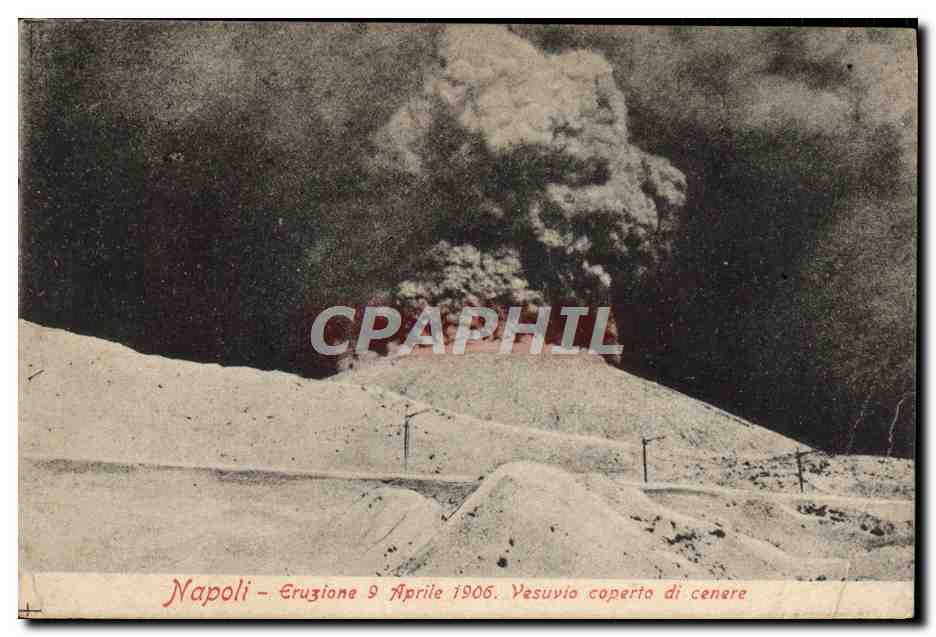 Napoli - Eruzione 9 Aprile 1906. Vesuvio coperto di cenere — De Simone, edit. Strada di Chiaia