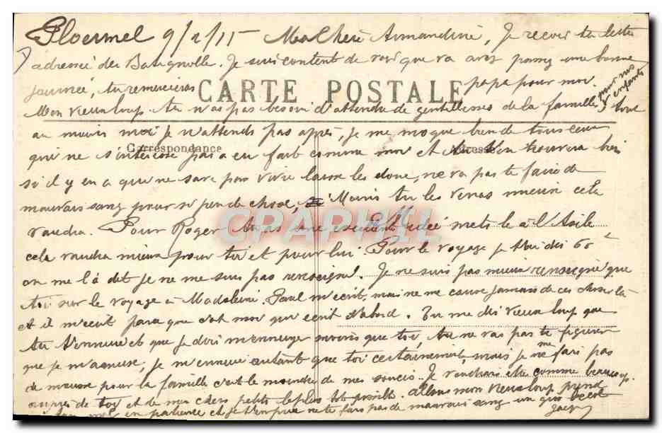 En Bretagne — Chez le Perraquier du Village — La Coupe de Cheveux à l'Ecuelle — G. Girard, numéro 6808 — Verso