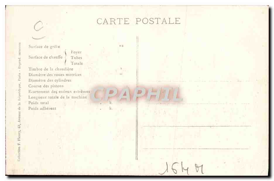 CPA Train Locomotive Machine Tender 1066 Service des manoeuvres de gare — Rückseite