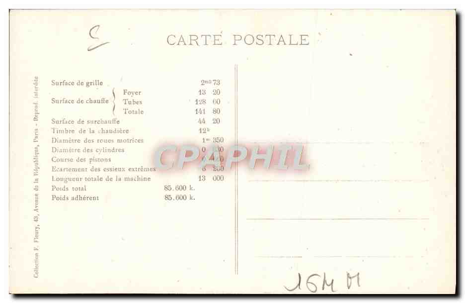 CPA Train Locomotive Machine Tender 5503 a surchauffeur Schmidt  — Verso