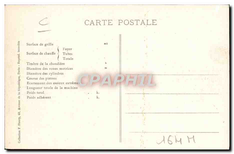 CPA Train Locomotive Machine 5001 — Verso