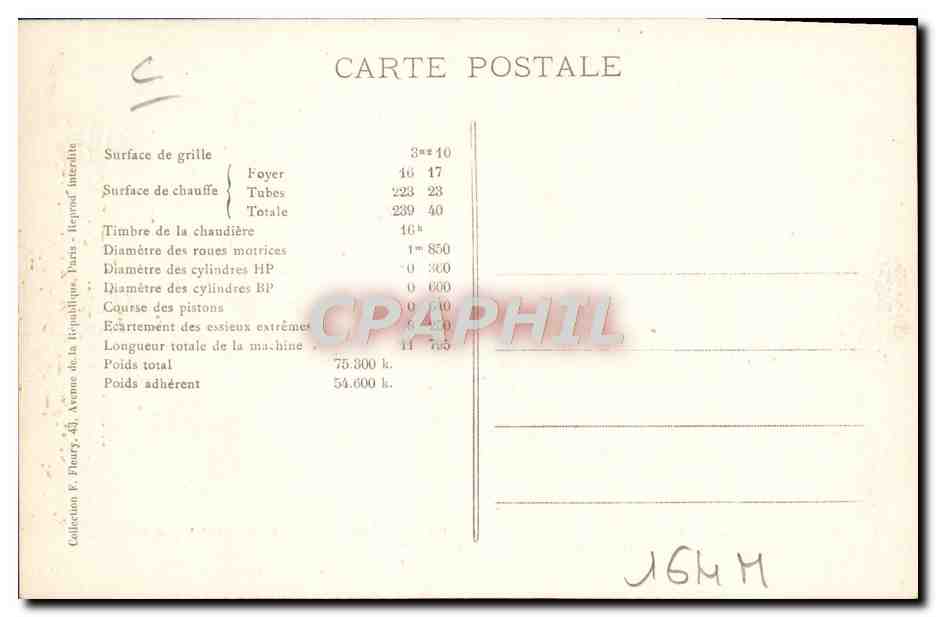 CPA Train Locomotive Machine 4065 — Verso