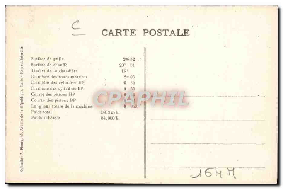 CPA Train Locomotive Machine 2411 — Verso