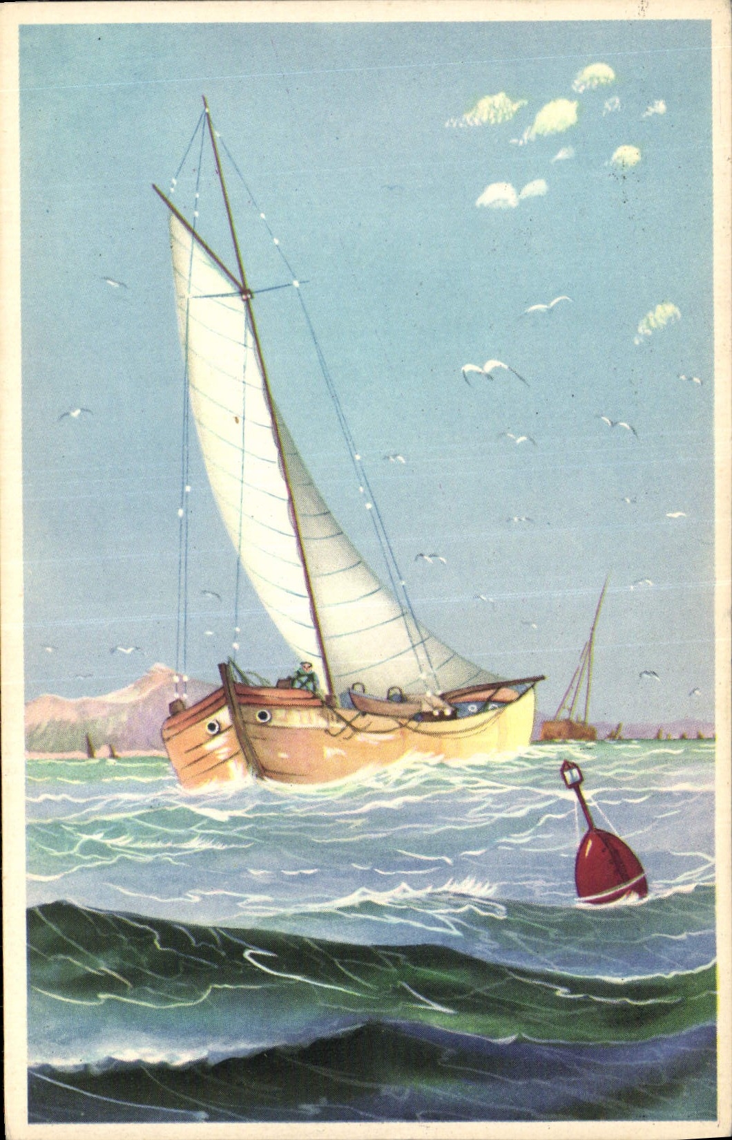 Segelboot auf See — Berge im Hintergrund — CPAPHIL Nr. 455