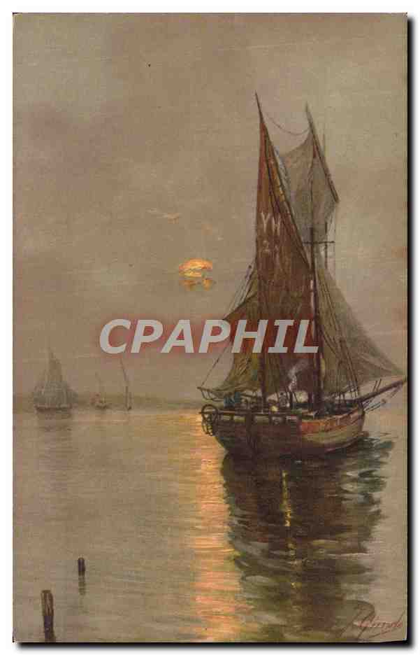 Bateaux à l'aube — peinture — éditeur inconnu, n° de série 33