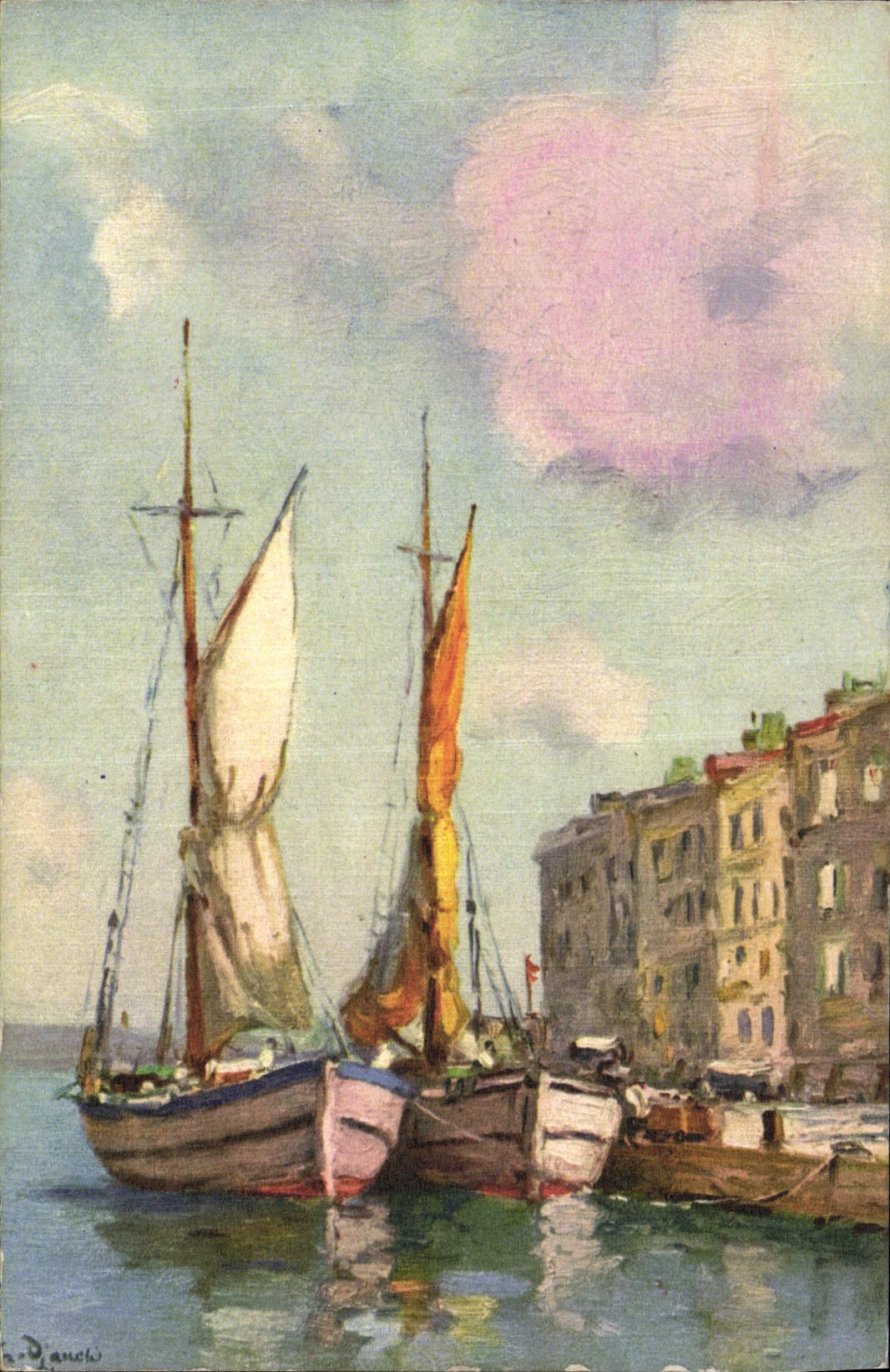 Port de bateaux à voile — peinture — H. Dauchy