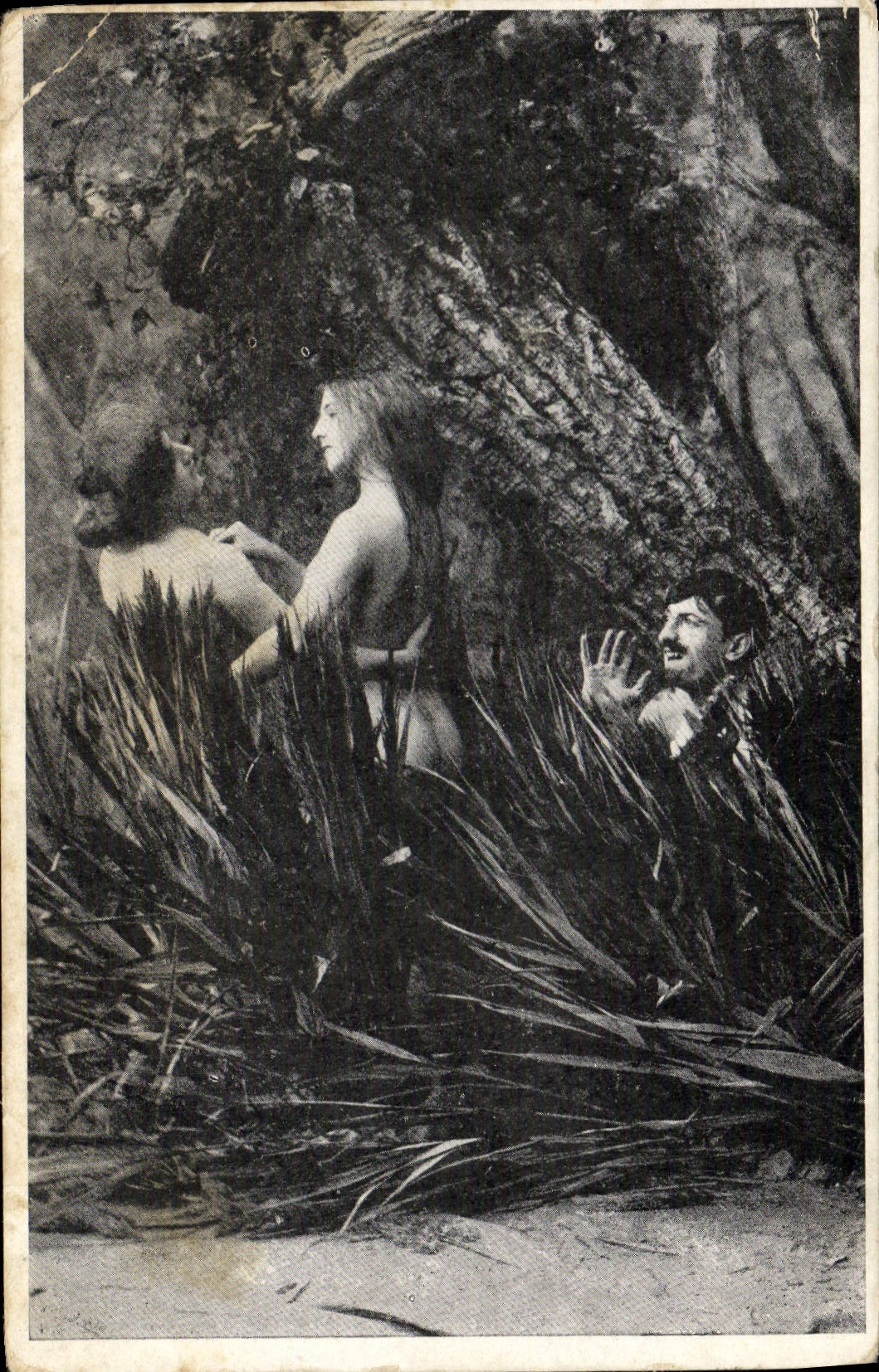 Scène de forêt — trois personnages nus — éditeur R.C. - Anverso
