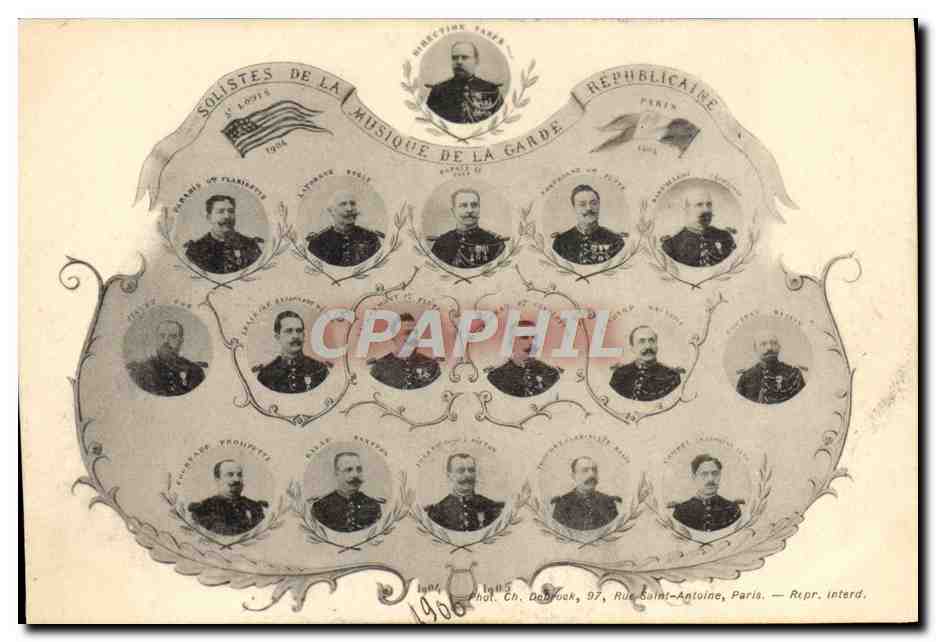 Solistes de la Musique de la Garde Républicaine — 1906 — Phot. Ch. Dabruel, 97, Rue Saint-Antoine, Paris — Repr. interd.