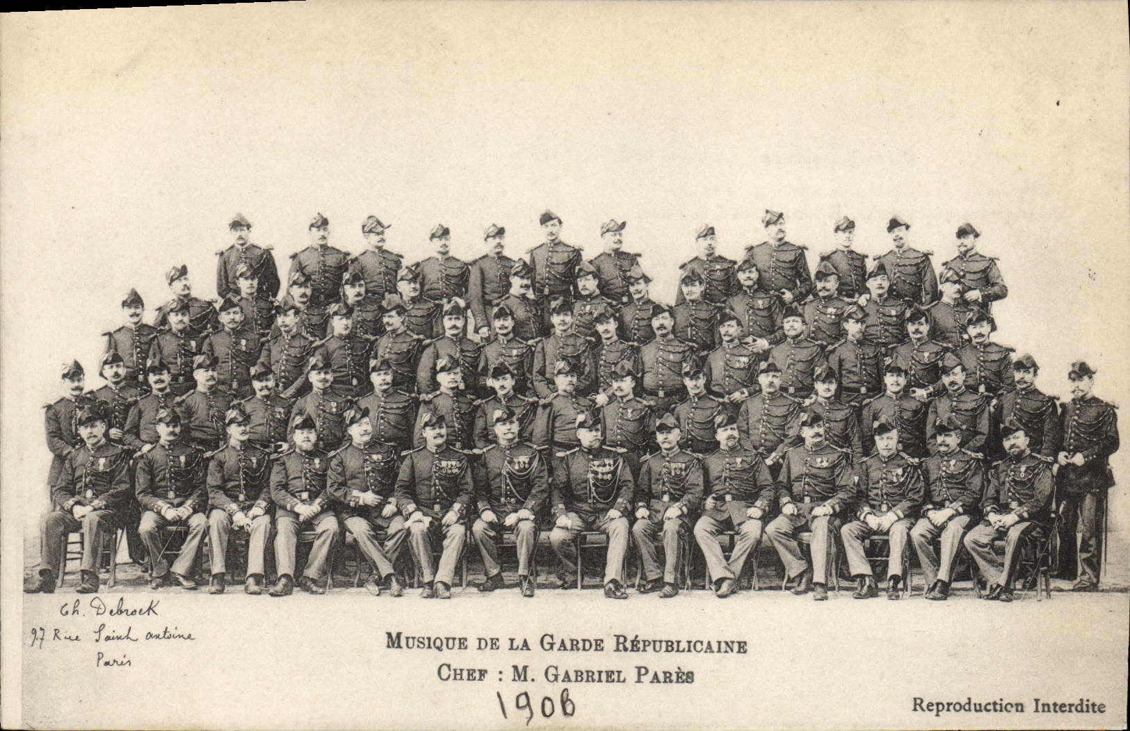 Musique de la Garde Républicaine — Chef : M. Gabriel Parès — 1906 — Ch. Debrouck, Paris