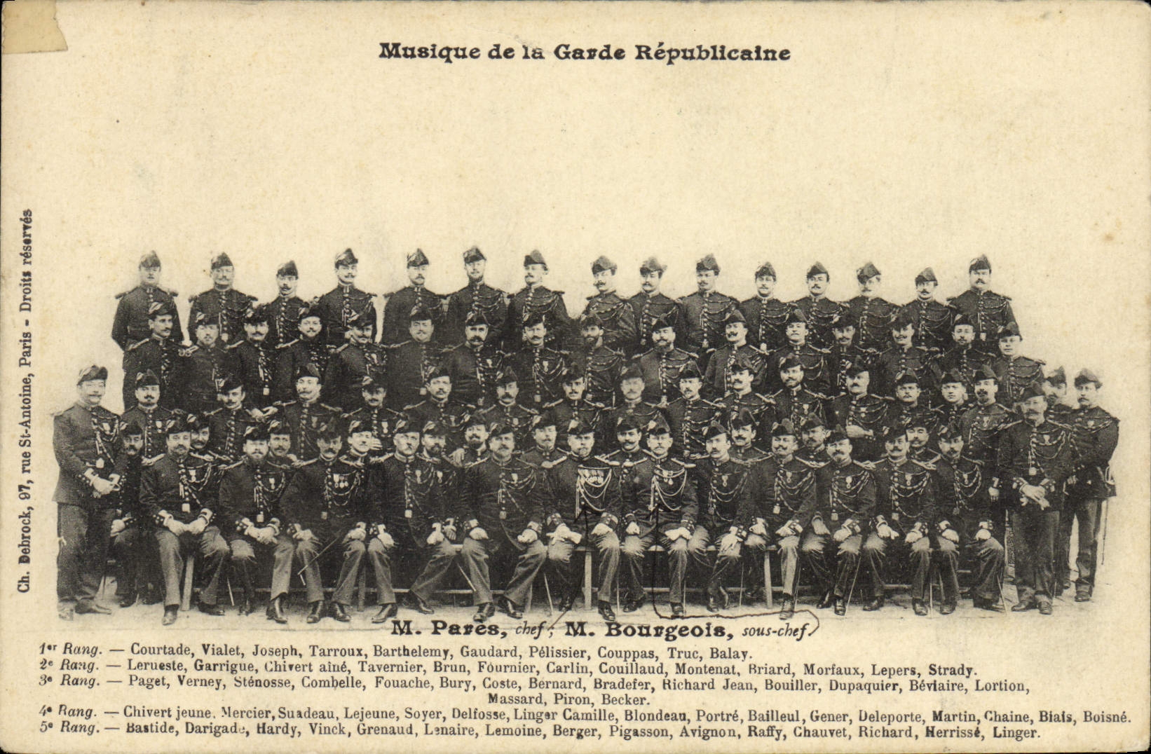 Musique de la Garde Républicaine — M. Parès, chef; M. Bourgeois, sous-chef — Ch. Behrock, 97, rue St-Antoine, Paris