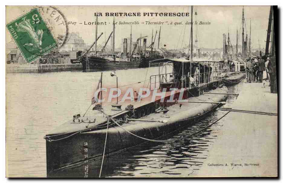 Lorient - Il Sottomarino "Tbermidier", al molo, nel bacino — Collezione A. Waron, St-Prieur
