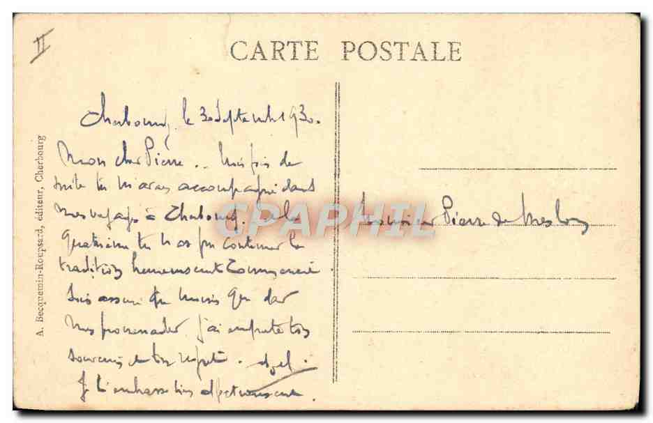 CPA Bateau de guerre Cherbourg Le Sous-marin Ariane  — Verso