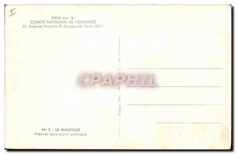 CPM Bateau de guerre Le Nautilus premier Sous-marin atomique  — Verso