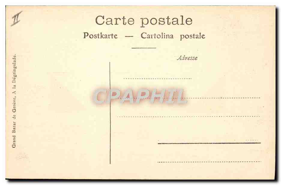 CPA Geneve Place Neuve et theatre Tramway Cacao Suchard — Verso