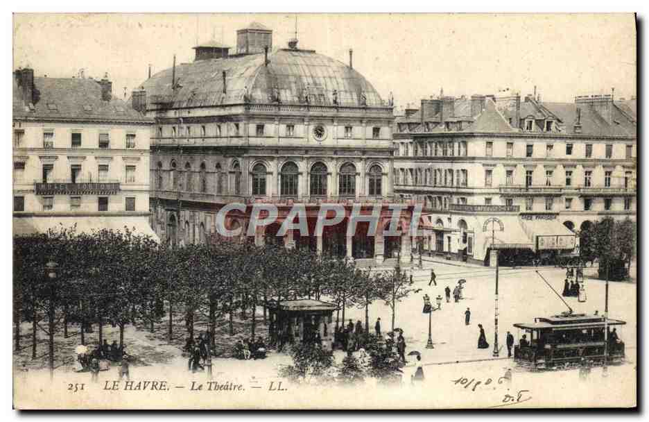 CPA Le theatre Le Havre Tramway