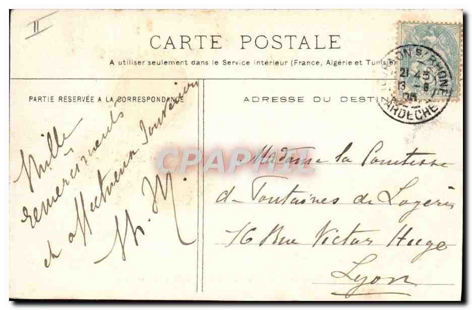 Tournon - Les Prisons (ancien Château du Cardinal de Tournon) — éditeur O.C.V. et n° de série visible — Verso
