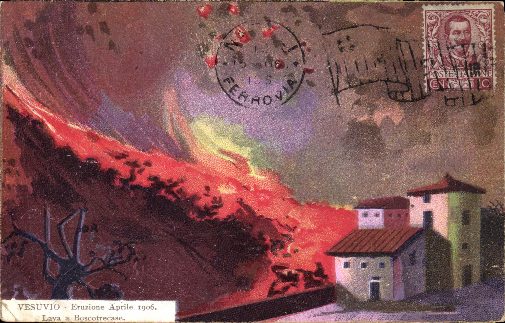 CPA Volcan Vesuvio Eruzione Aprile 1906 Lava a Boscotrecase